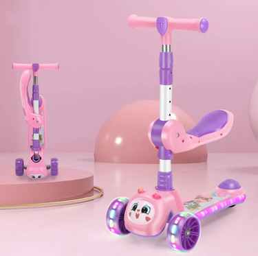 Rabbit Adjustable Height Kids Scooter With Light & Music - Pink